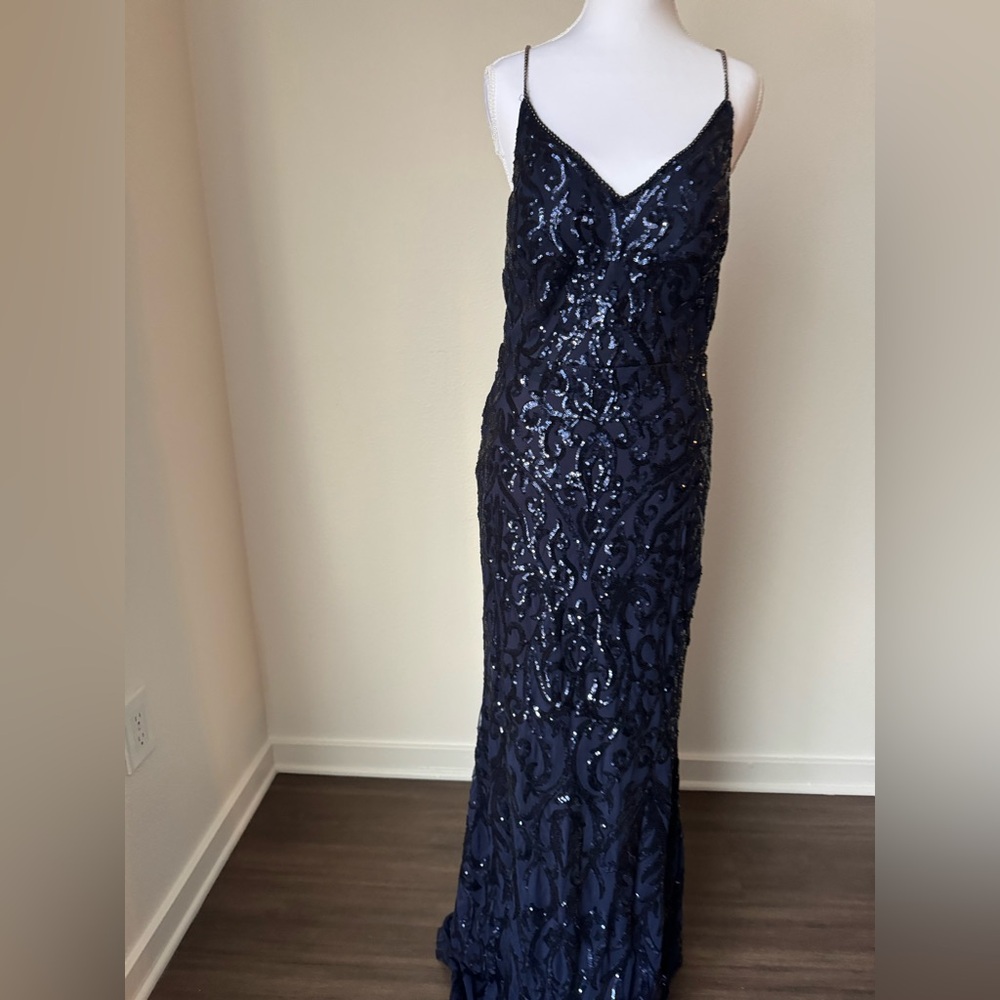 New navy  Midnight Blue Sequin Gown maxi large